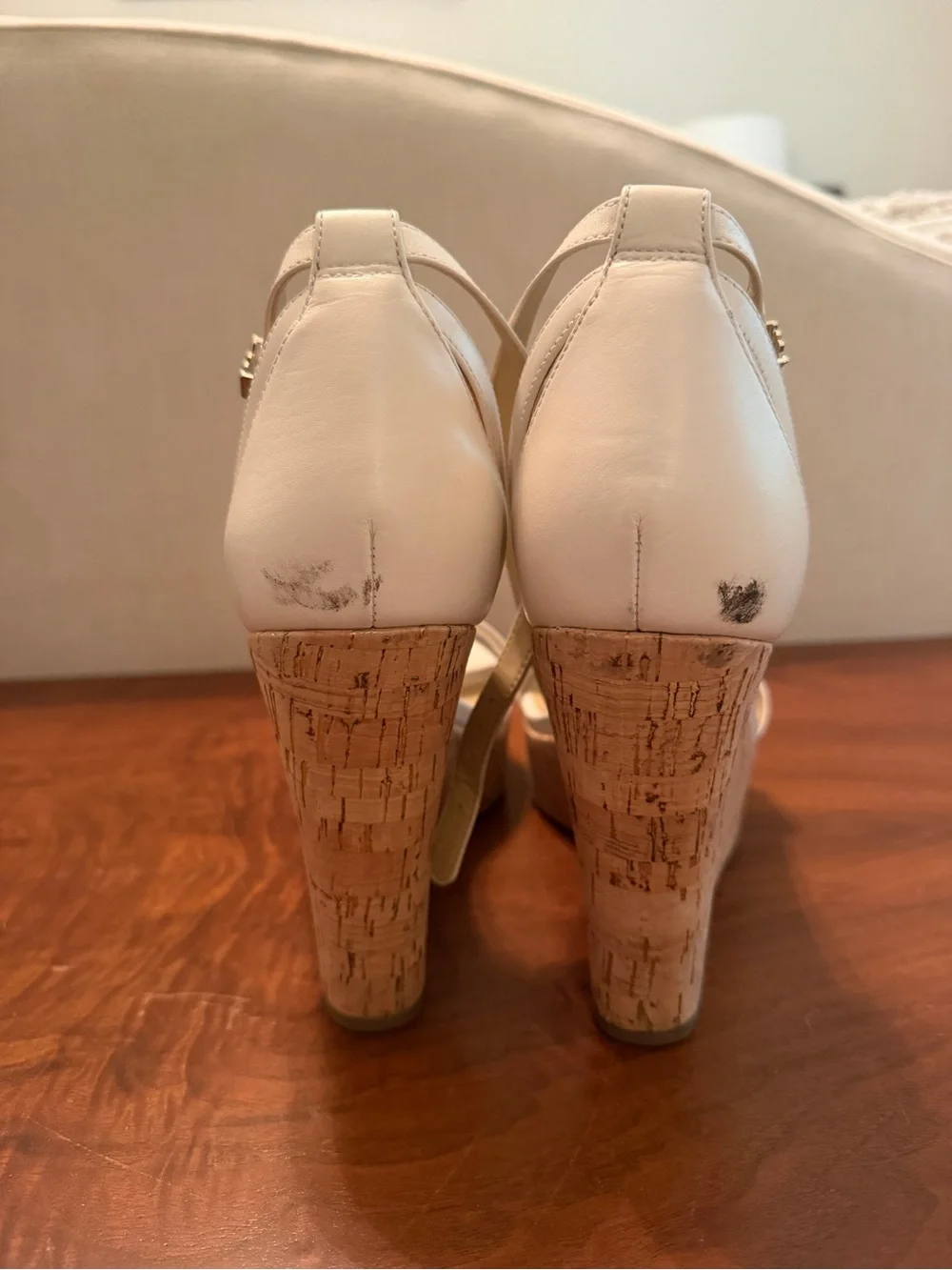 MICHAEL Michael Kors Cream Leather Cork Platform Wedge Sandals Size 9.5M